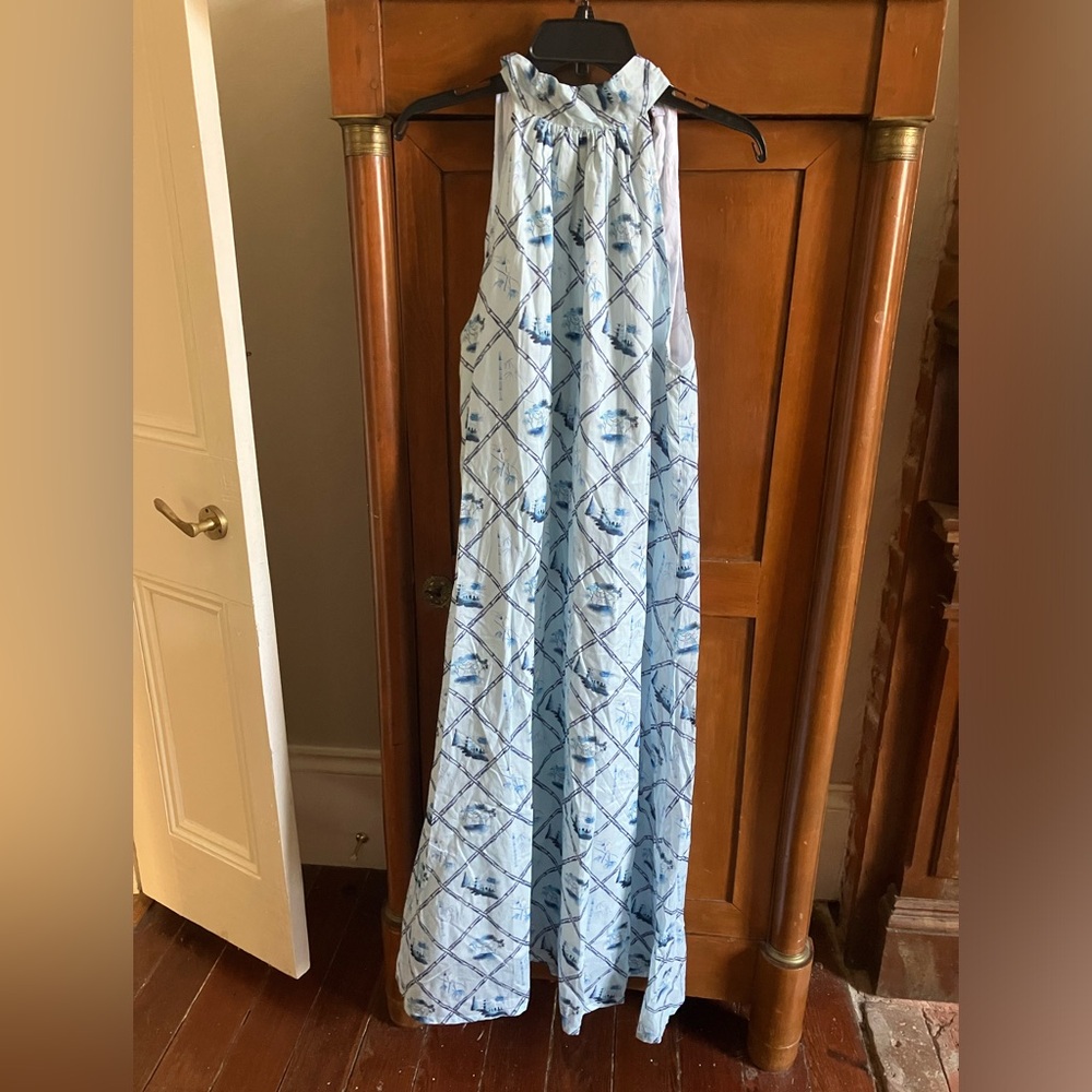 Holly Shae blue pagoda party Blythe halter dress Sz M/L